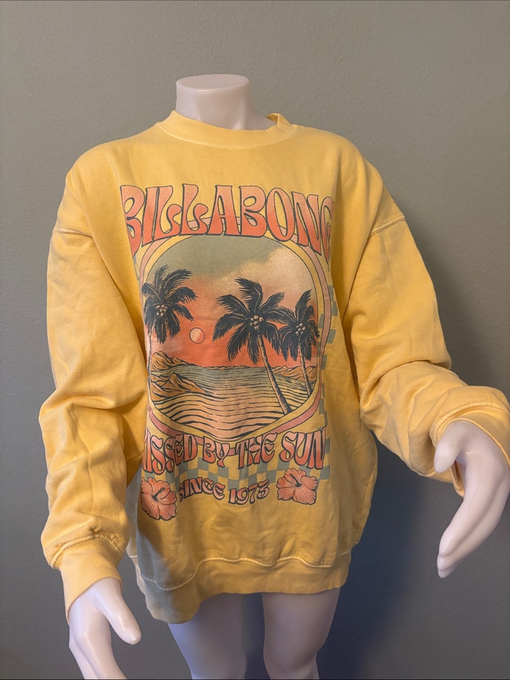 Billabong Yellow Tropical Graphic Crewneck Sweatshirt
